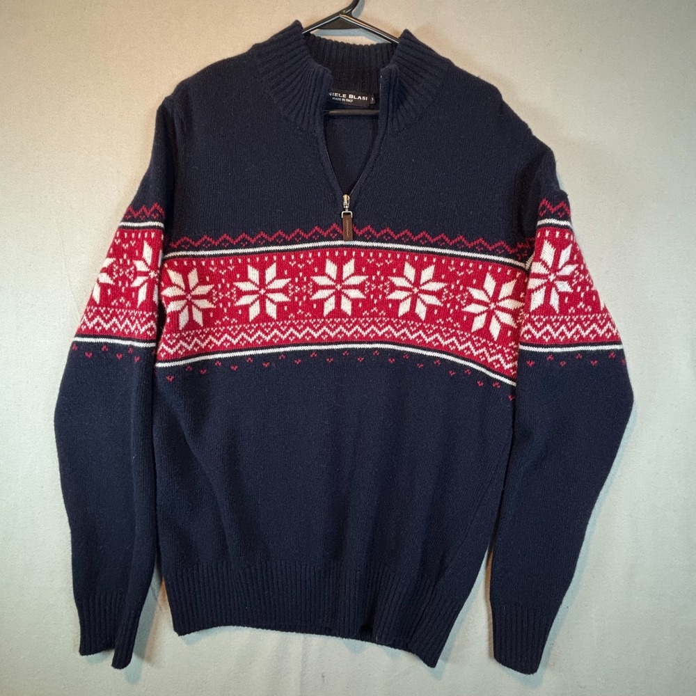 Daniele‎ Blasi Sweater Men's Medium Wool Blend 1/4 Zip Nordic Snowflake Italy